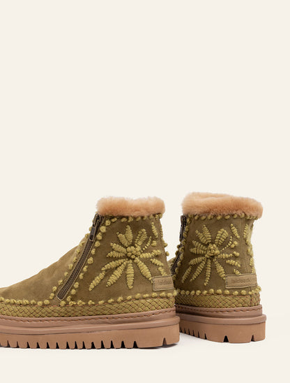 Setsu 4.0. Floral Ankle Boot Fern Suede Olive