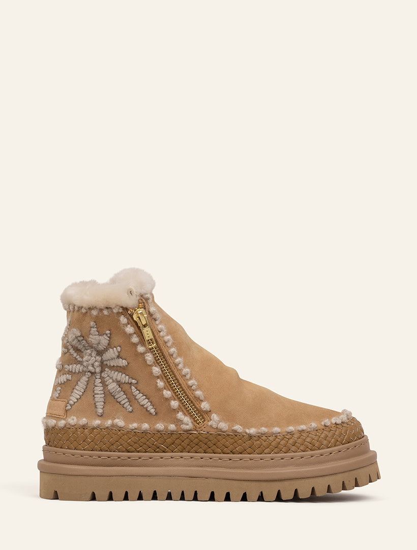 Setsu 4.0. Floral Ankle Boot Saffron Suede Natural