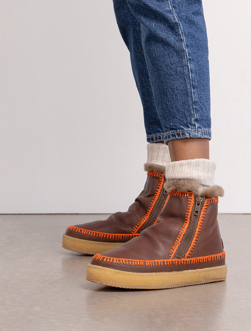 Setsu Crochet Ankle Boot Cigaro Leather Orange