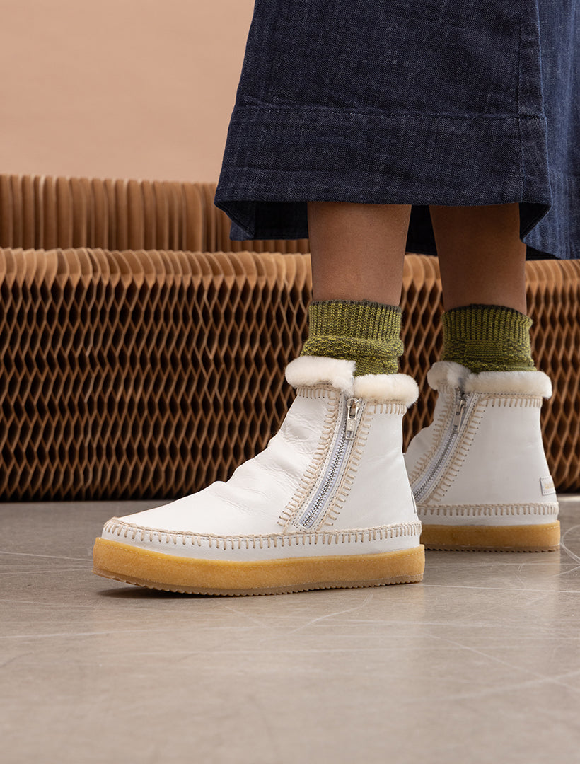 Setsu Crochet Ankle Boot White Leather Natural