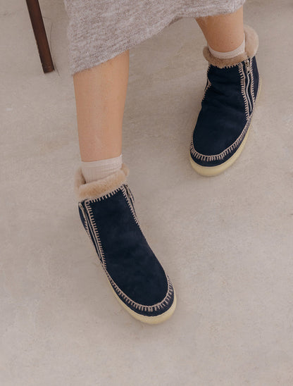 Setsu Crochet Crepe Ankle Boot Marine Suede Wheat