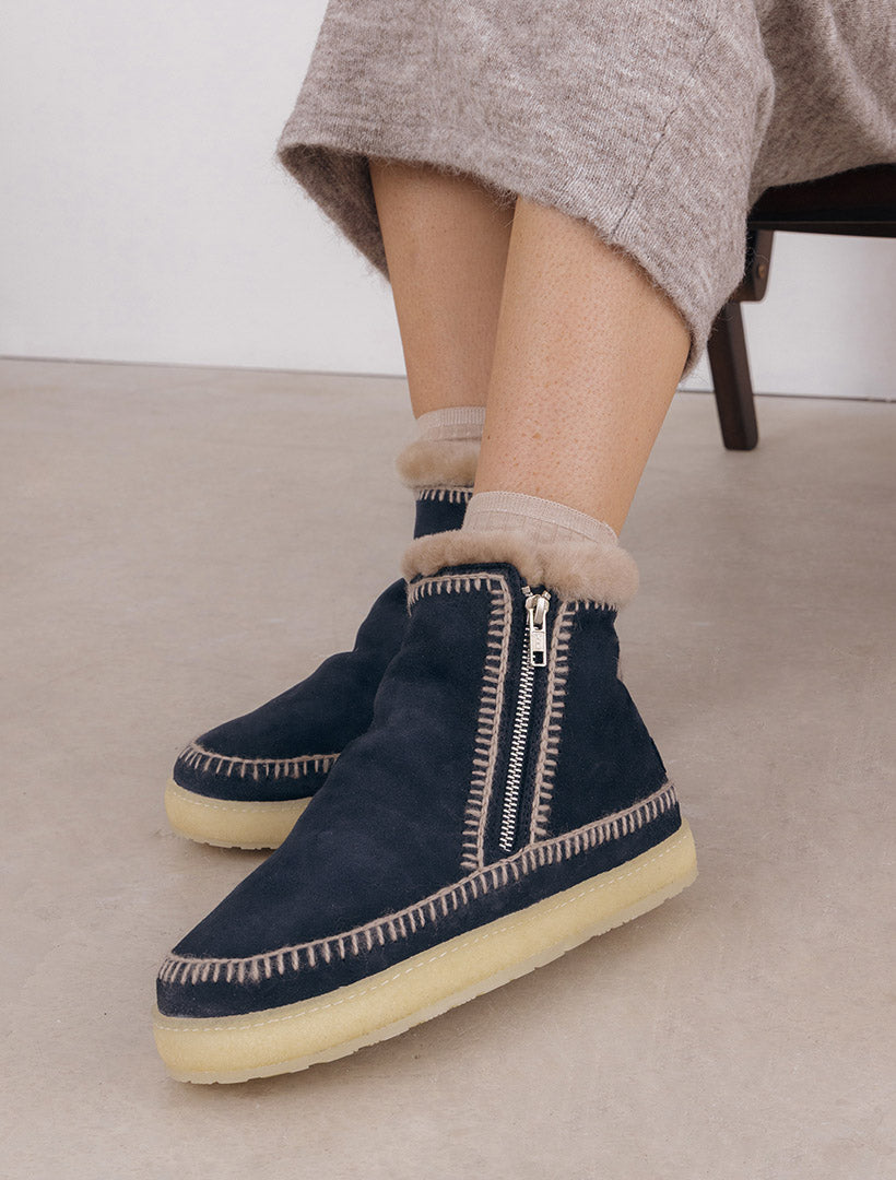 Setsu Crochet Crepe Ankle Boot Marine Suede Wheat
