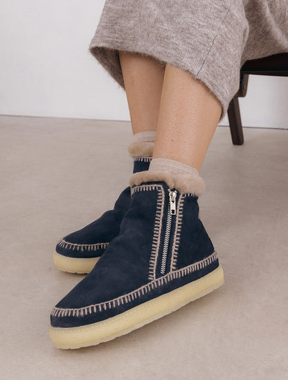 Setsu Crochet Crepe Ankle Boot Marine Suede Wheat
