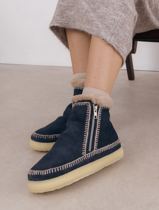 Setsu Crochet Crepe Ankle Boot Marine Suede Wheat