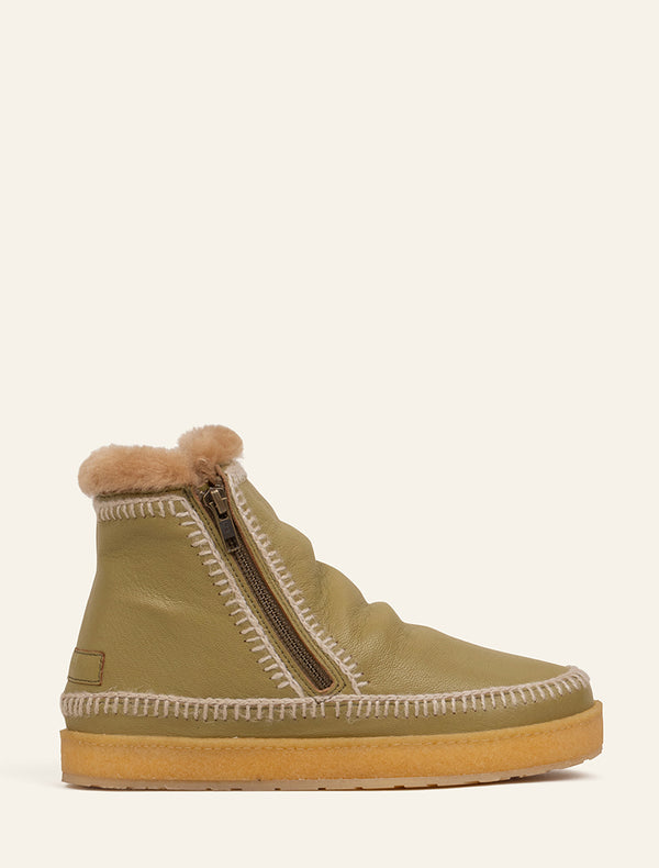 Setsu Crochet Crepe Ankle Boot Avocado Leather Natural