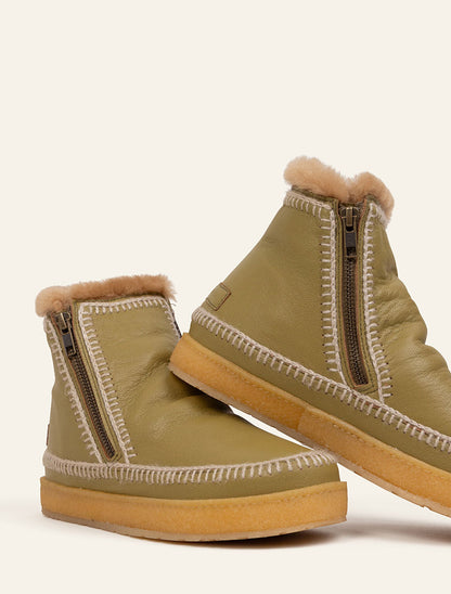 Setsu Crochet Crepe Ankle Boot Avocado Leather Natural