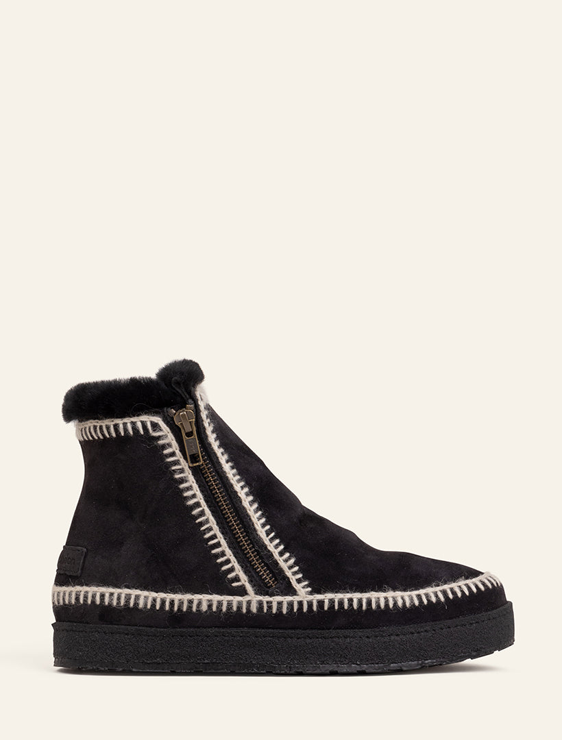 Setsu Crochet Crepe Ankle Boot Black Suede Natural