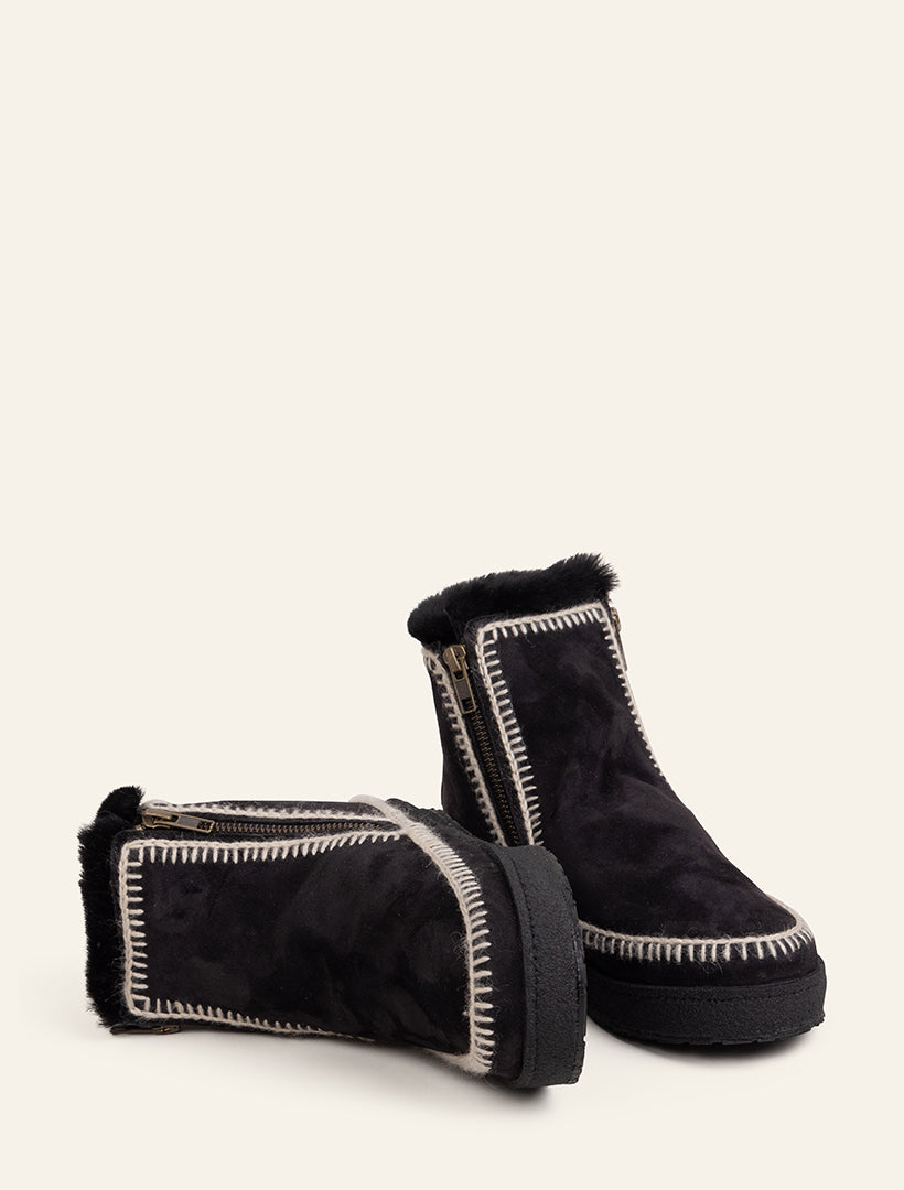 Setsu Crochet Crepe Ankle Boot Black Suede Natural