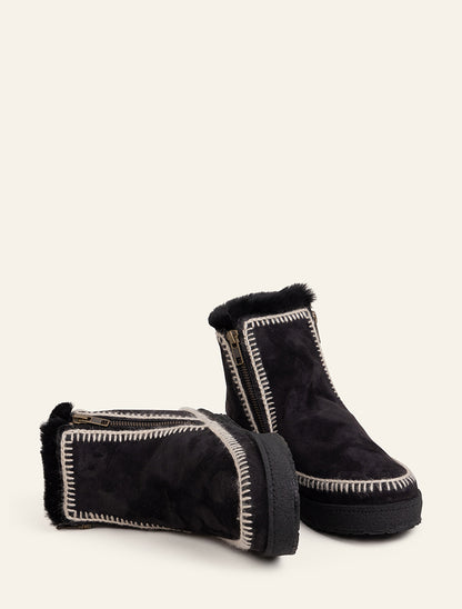 Setsu Crochet Crepe Ankle Boot Black Suede Natural