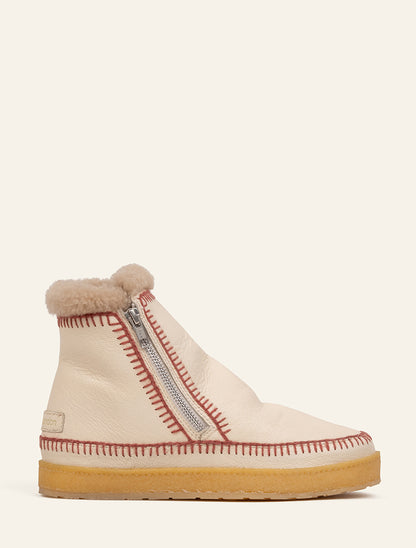 Setsu Crochet Crepe Ankle Boot Buttermilk Leather Berry