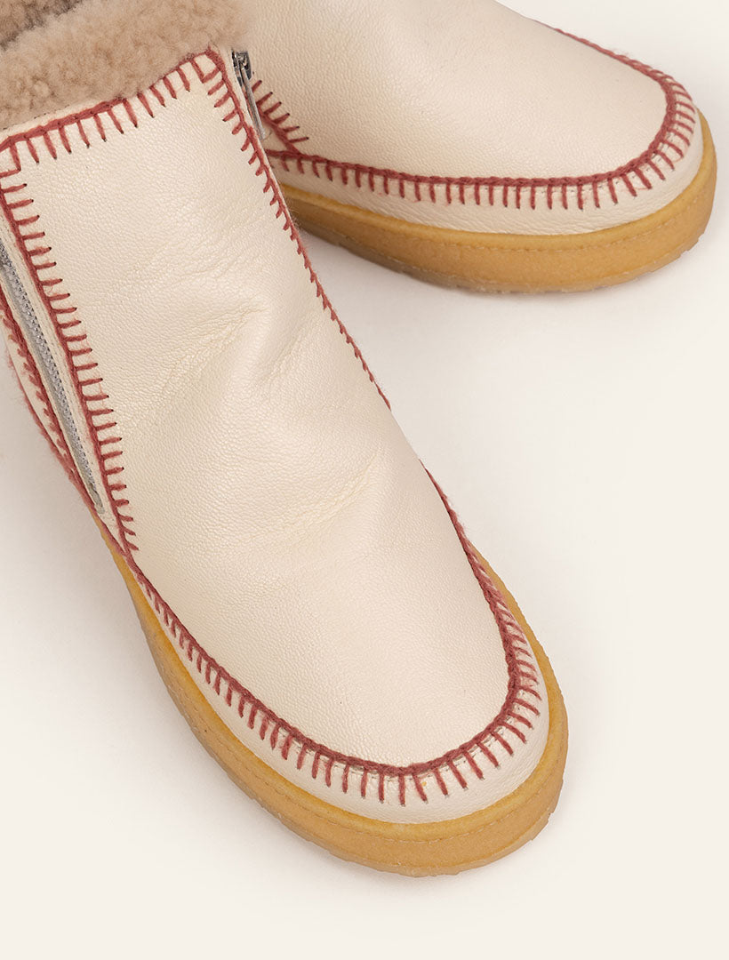 Setsu Crochet Crepe Ankle Boot Buttermilk Leather Berry