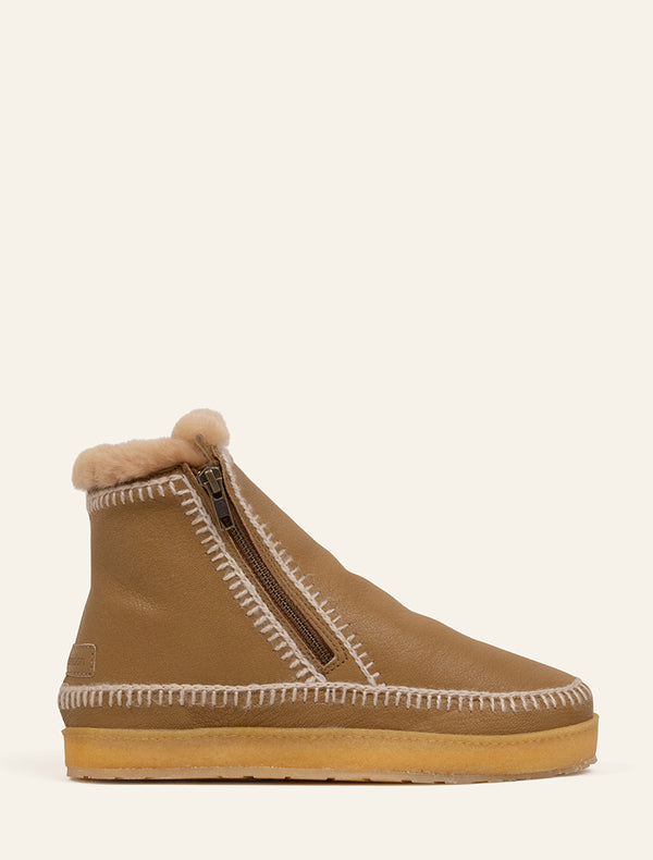 Setsu Crochet Crepe Ankle Boot Butterscotch Leather Natural