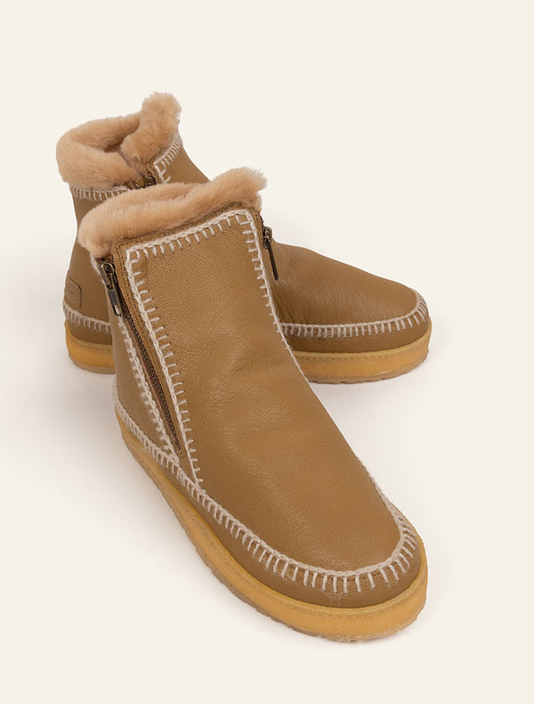 Setsu Crochet Crepe Ankle Boot Butterscotch Leather Natural