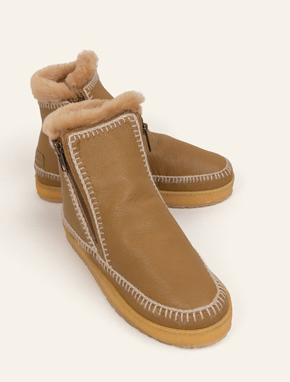 Setsu Crochet Crepe Ankle Boot Butterscotch Leather Natural