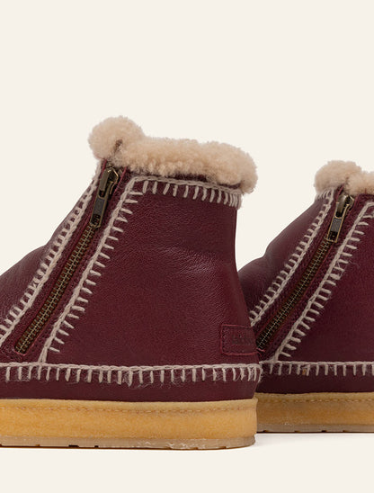 Setsu Crochet Crepe Ankle Boot Cabernet Leather Wheat