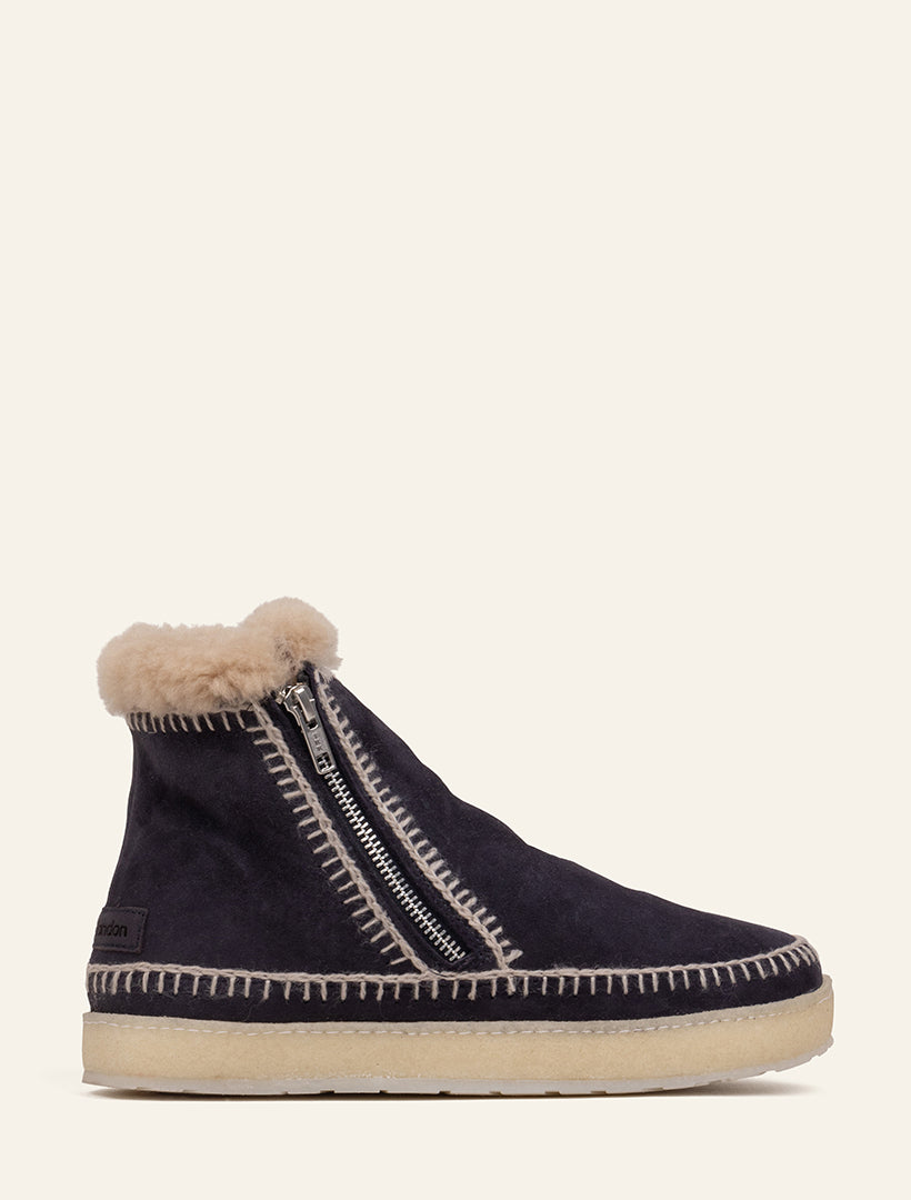 Setsu Crochet Crepe Ankle Boot Marine Suede Wheat