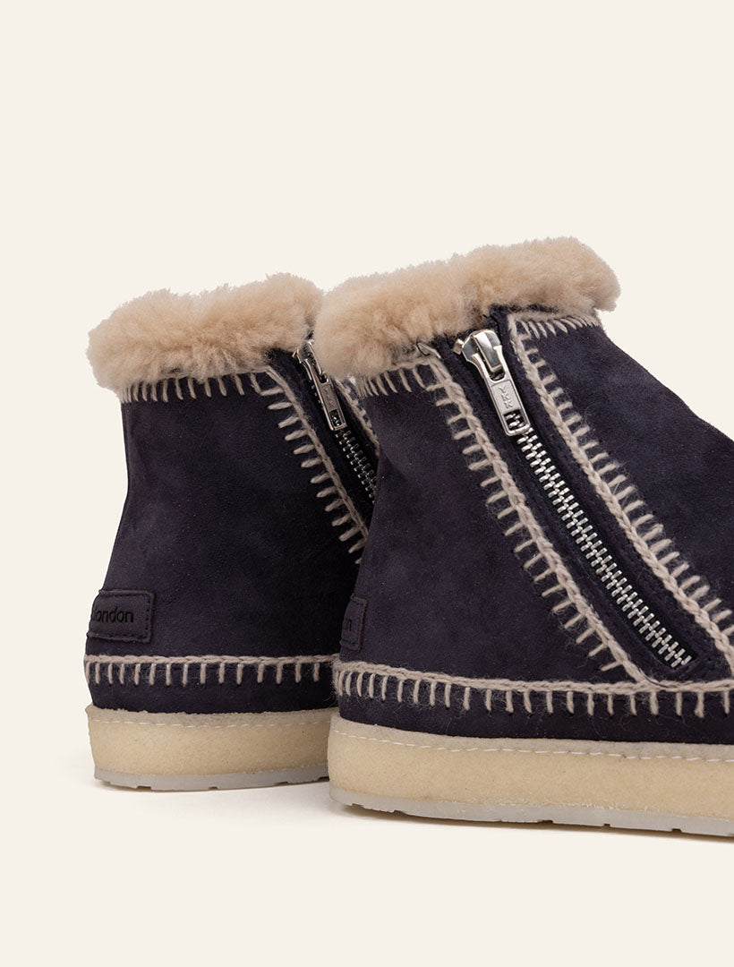 Setsu Crochet Crepe Ankle Boot Marine Suede Wheat