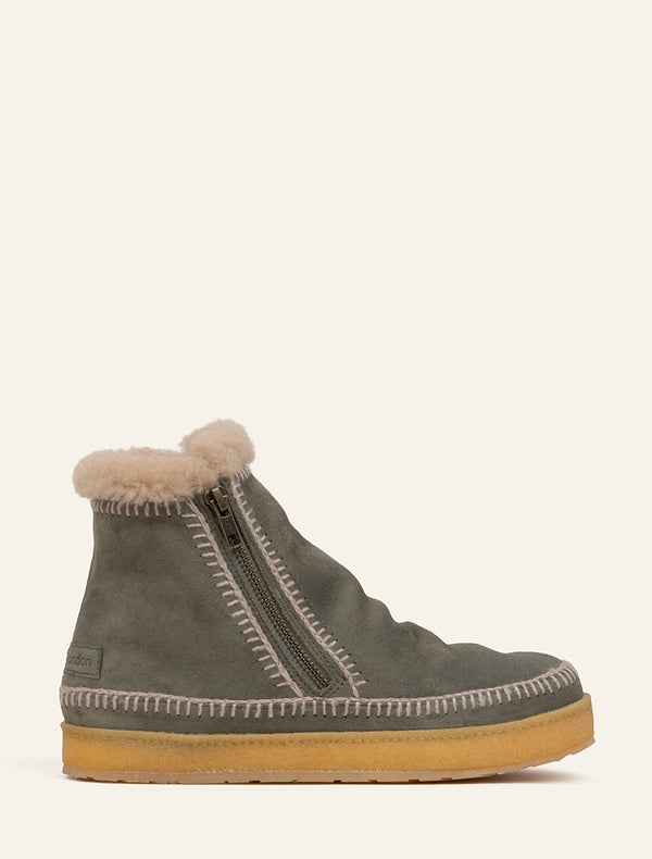 Setsu Crochet Crepe Ankle Boot Moss Suede Wheat