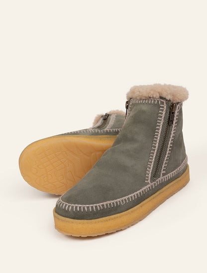 Setsu Crochet Crepe Ankle Boot Moss Suede Wheat