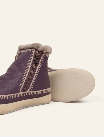 Setsu Crochet Crepe Ankle Boot Plum Leather Light Grey