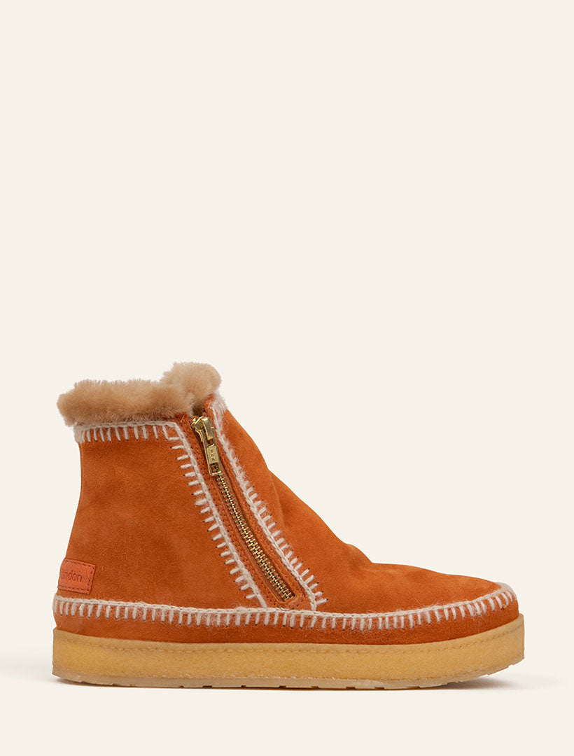 Setsu Crochet Crepe Ankle Boot Rust Suede Natural