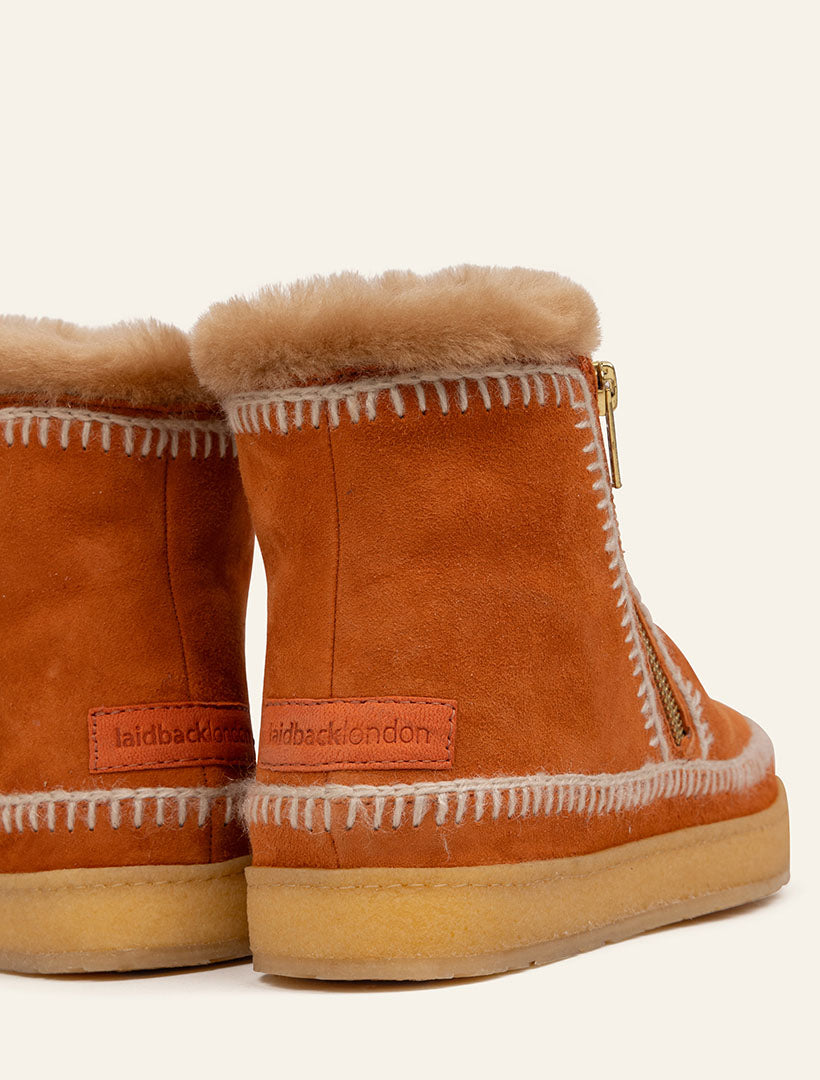 Setsu Crochet Crepe Ankle Boot Rust Suede Natural