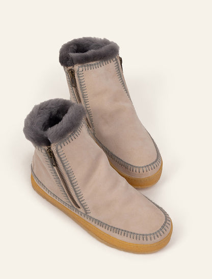 Setsu Crochet Crepe Ankle Boot Sand Suede Grey