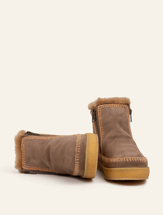 Setsu Crochet Crepe Ankle Boot Taupe Suede Peach