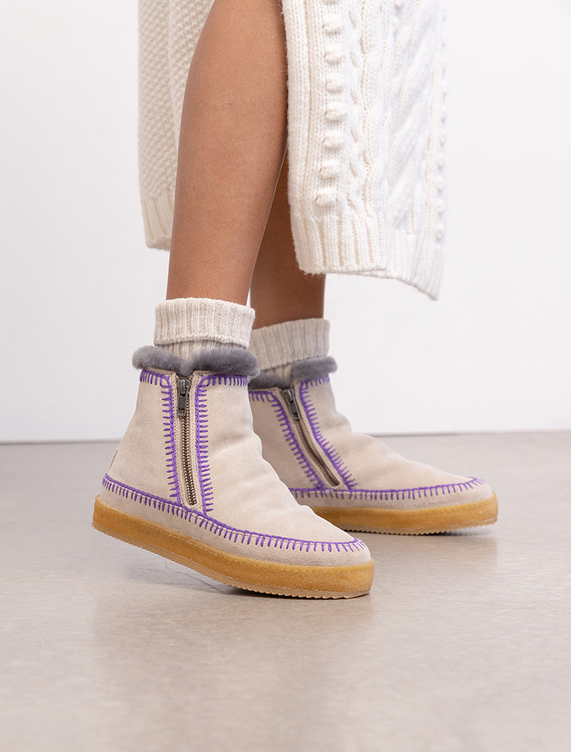Setsu Crochet Ankle Boot Sand Suede Plum