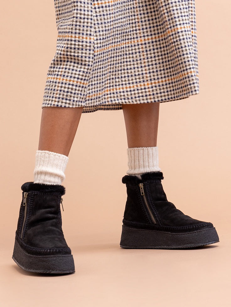 Setsu Platform Crochet Ankle Boot Black Suede Black laidback london