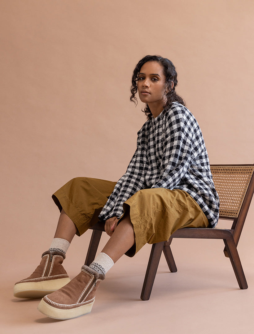 Setsu Platform Crochet Ankle Boot Camel Suede Natural laidback london