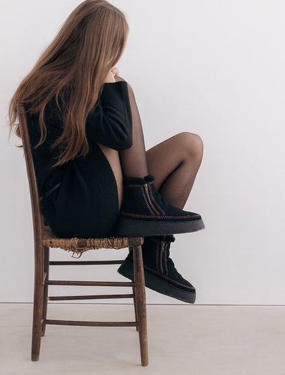 Setsu Platform Weeve Black Suede Cabernet
