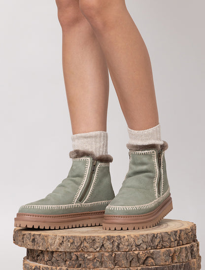 Setsu 4.0. Crochet Ankle Boot Moss Suede Natural