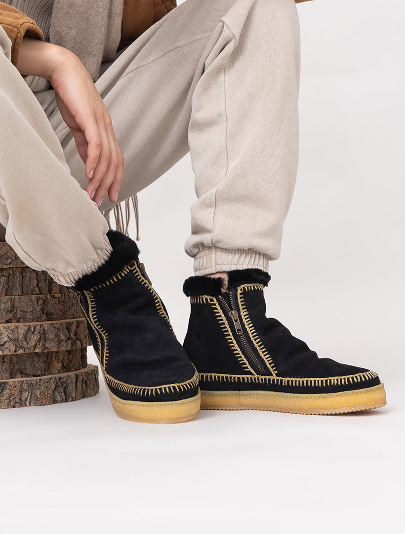 Setsu Crochet Ankle Boot Black Suede Latte - Preorder - Ships 22 July 2026