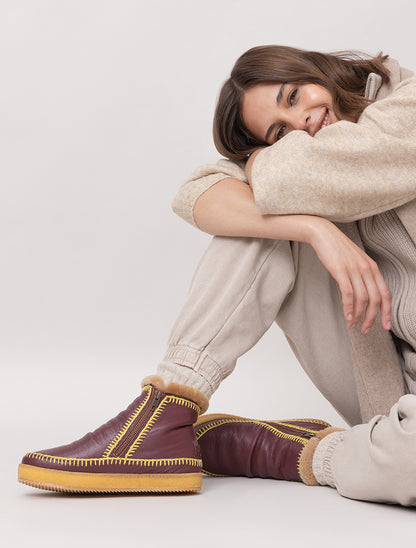 Setsu Crochet Ankle Boot Cabernet Leather Ochre