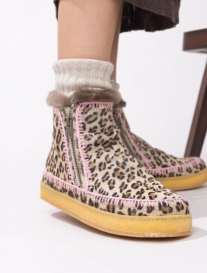 Setsu Crochet Ankle Boot Leopard Baby Pink