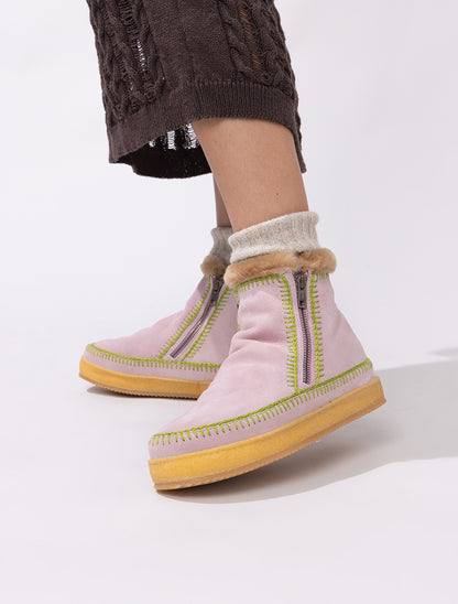 Setsu Crochet Ankle Boot Misty Rose Suede Lime