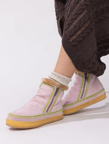 Setsu Crochet Ankle Boot Misty Rose Suede Lime