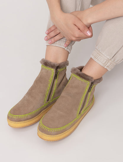 Setsu Crochet Ankle Boot Otter Suede Lime