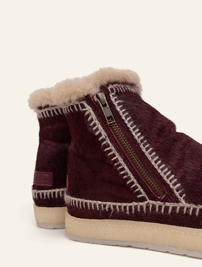 Setsu Crochet Crepe Ankle Boot Burgundy Pony Wheat