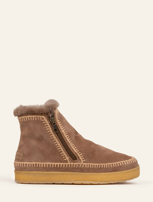 Setsu Crochet Side Zip Ankle Boot Camel Suede