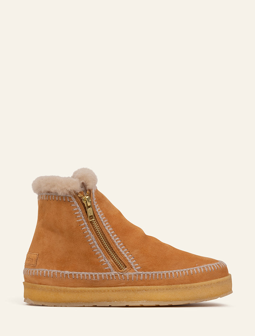 Setsu Crochet Crepe Ankle Boot Chestnut Suede Wheat