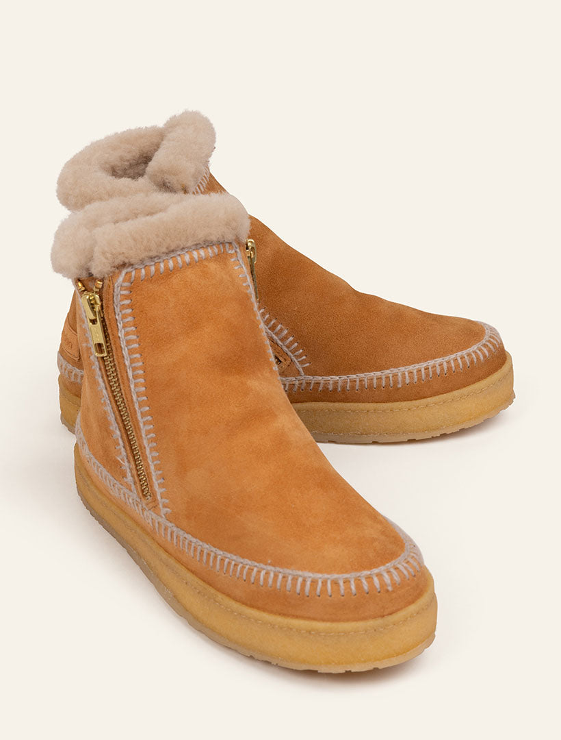 Setsu Crochet Crepe Ankle Boot Chestnut Suede Wheat
