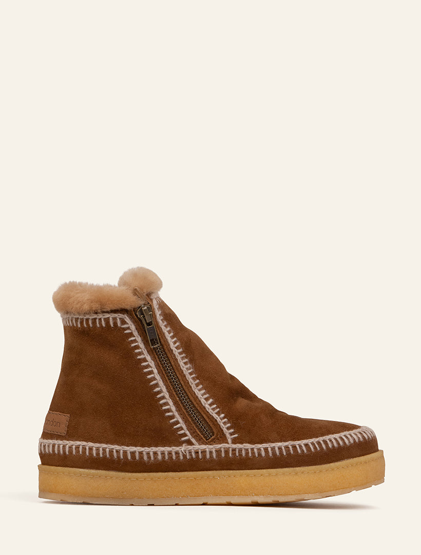 Setsu Crochet Crepe Ankle Boot Nutmeg Suede Wheat