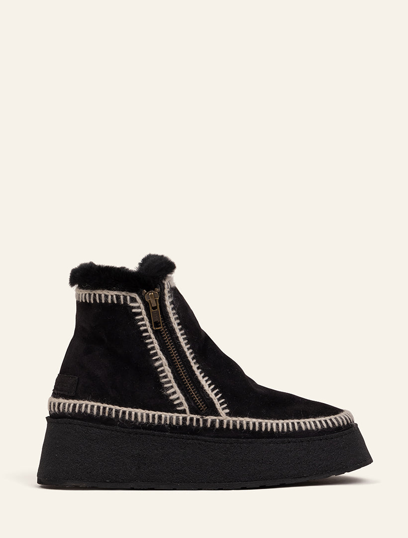 Setsu Platform Crochet Ankle Boot Black Suede Natural