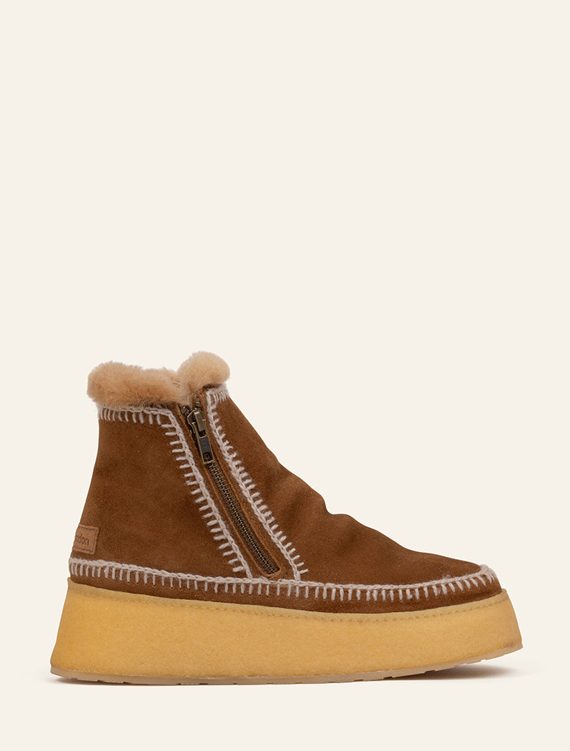 Setsu Platform Crochet Ankle Boot Nutmeg Suede Wheat