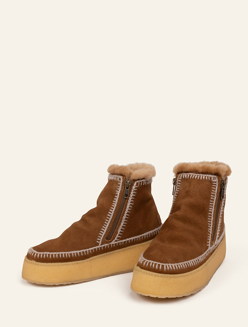 Setsu Platform Crochet Ankle Boot Nutmeg Suede Wheat