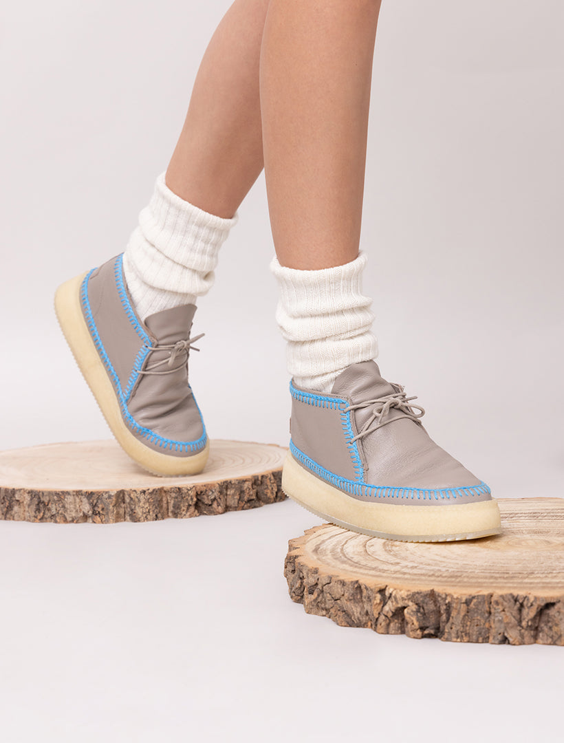 Shenje Low Platform Boots Fossil Leather Neon Blue