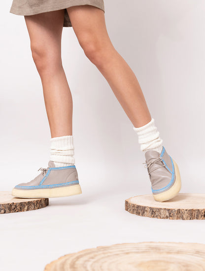 Shenje Low Platform Boots Fossil Leather Neon Blue