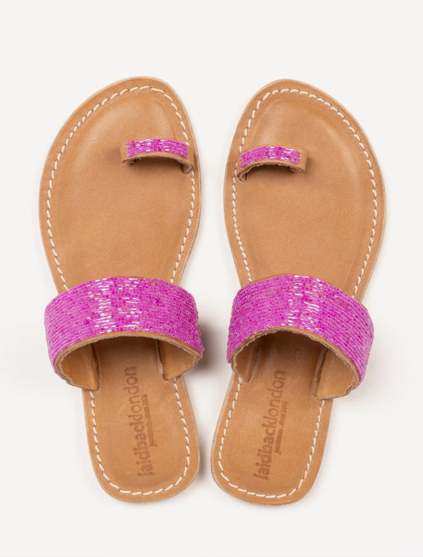 Trent Flat Toe Loop Leather Sandal Pink